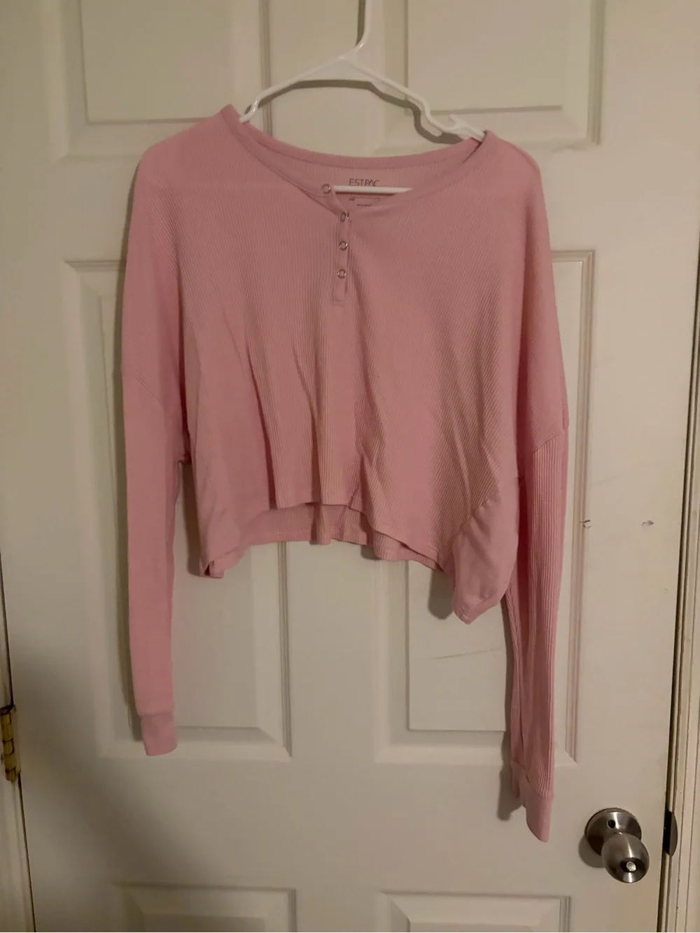 Pink Ribbed Henley Crop Top - Picture 1 of 1